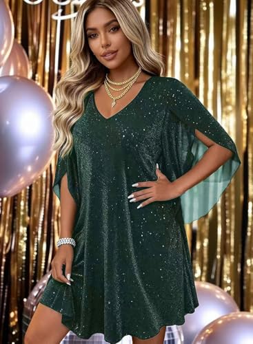 Women's Sparkly Cocktail Dresses for Wedding Guest Flutter Sleeve Loose Chiffon Party Dress (XS-XL) - Image 5