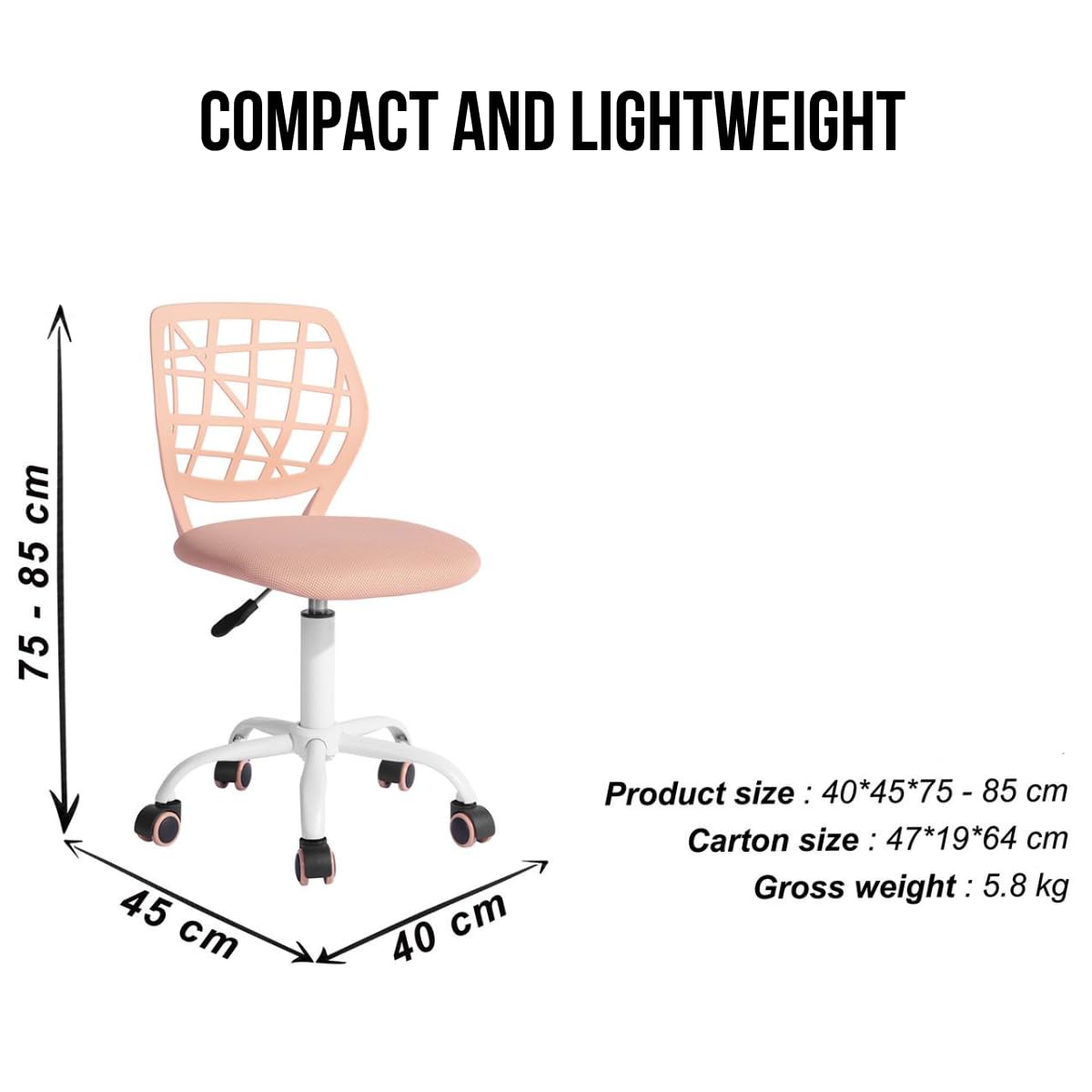 FurnitureR Chaises de Réception pour Bureau, Petite Chaises d'accueil, Réglable en Hauteur, Roues Sélectionnables à 360°, Dossier Ergonomique, Siège en Tissu Respirant, Rose
