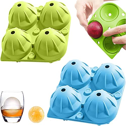 2 Pièces Sphère Silicone Moules, Bac à Glaçons, Bac a Glacons en Silicone, Réutilisable Antiadhésif Moules à Glaçons avec Couvercle pour Whisky, Cocktails, Thé, Café, Gelée, Bleu, Vert Cover
