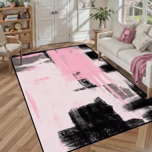 Tapete abstracto 5 x 7 pies rosa y negro miniatura 6