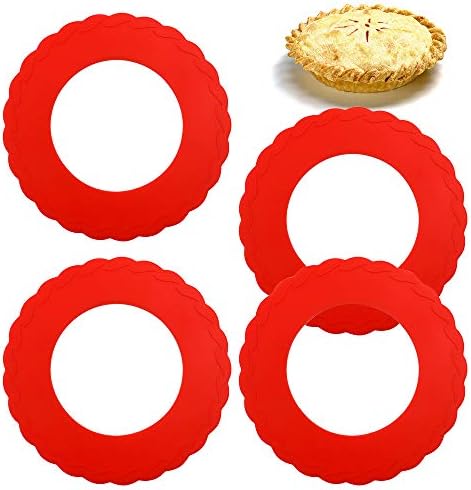 WYBG 4 Pcs Mini Pie Crust Shields, Silicone Pie Pan Shield for Baking, Mini Pie Crust Protector 4 to 6 in (Red)