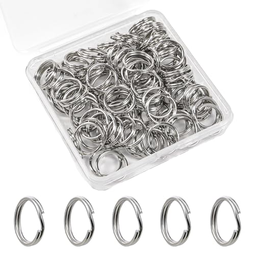 1/2 100PCS Small Split Key Rings for Keychains Double Loops Metal Mini Key Ring for Jewelry Making Dog Luggage Tag Car Key DIY Crafts (Silver)