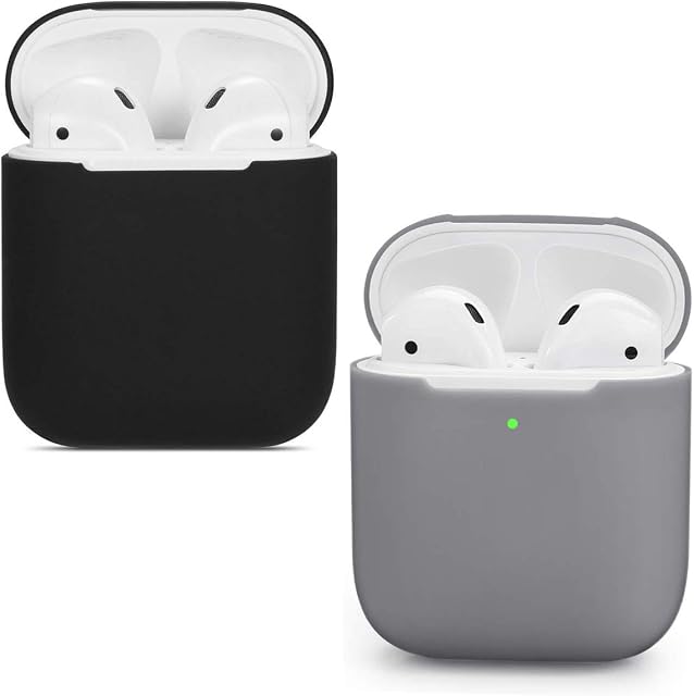 USSJ Compatible with AirPods Case Cover Skins, 2X Case for Airpods Case 1&2 Protective Shockproof [Front LED Visible][Support Wireless Charging] (Black + Gray)