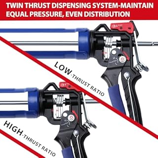 WORKPRO Metal Silicone Caulking Gun with 2 Thrust Ratio Modes, 9:1 and 18:1 Force Transmission, Cartridge Gun for 10oz Silicone Cartridges and Adhesive