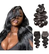 Body Wave Bundles with Closure Human Hair Brazilian Human Hair 3 Bundles with 4x4 HD Lace Closure...