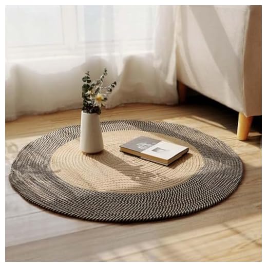 INKAROBOX Tapis rond tissé à la main en pur coton avec pompons au look rétro pour chambre à coucher, salon, table, bureau (noir/beige, 100 cm, rond)