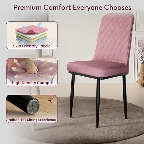 Image of IKON Premium Velvet Dining Chair with Cushioned Seat & Metal Legs | Premium Accent Chair for Living Room, Bedroom & Balcony | D.I.Y (Cloud Pink)