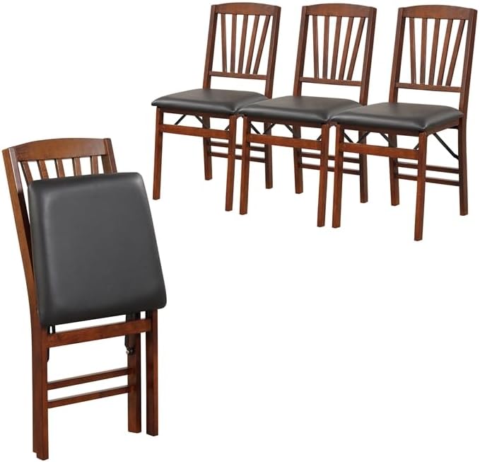 Miniatura 3 de ERGOMASTER Juego de 4 sillas plegables de comedor, sillas plegables con asiento acolchado, madera de goma maciza, respaldo de listones