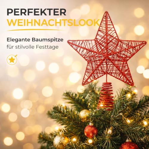 Baumspitze - Christbaumspitze und Tannenbaum-Aufstecker - Ideale Spitze für den Weihnachtsbaum zu Weihnachten Tannenbaumspitze (Rot, 1x)