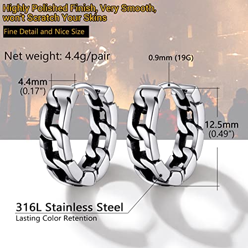 Chunky Hoop Earrings for Men Women, Skull/Infinity Pattern, Spike/Cuban Links 4 Design Options, Black/18K Gold Plated 316L Stainless Steel, Lightweight and Comfy Earrings, Come Gift Box4