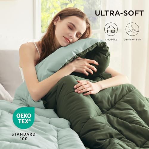 Image of Bedsure Comforters Oversized King -Duvet Insert Green /Light Green Down Alternative Comforter Quilted All Season Duvet- Machine Washable(Green /Light Green,Oversized King 96x116 Inches)