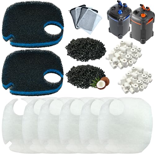 Image of 16 Pcs Fit Pondforse and AMOSIJOY 172 /225 /265GPH /264GPH Aquarium External Filter and Coospider-repta Aquarium Filter, 6 White Floss, 2 Coarse Filter Pads, 2 Coconut Shell Carbon, 2 Ceramic Rings&4 Bag