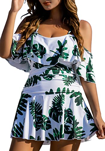 Image of COCOPEAR Women's One Piece Flounce Swimsuit Off Shoulder Bathing Suit Tummy Control Swimdress(FBA)