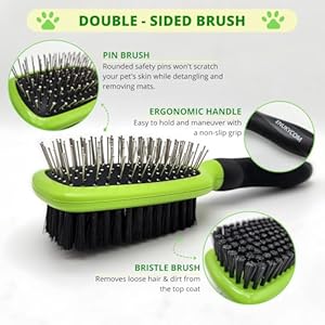Double sided pet dog cat brush for detangling deshedding removing small mats plus rubber dog bath brush for grooming shedding massage skin care brush best pet detangler brush for cats dogs  urban country home decor
