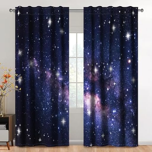 Kzzfqxb 117×229cm Conjunto de 2 Paneles de Cortinas del Cielo Estrellado, Misteriosas Cortinas de Galaxia Negro Púrpura para Niños, Dormitorio, Sala de Estar, Cortinas de Ventana | Ya disponible en tu tienda friki favorita! En mundofriki.es!