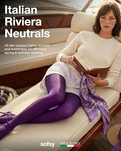 Image of sofsy 10-Year Hosiery Craftsmanship - Italian 40 Den Run Resistant Opaque Tights for Women | High-Waist, Reinforced Toe
