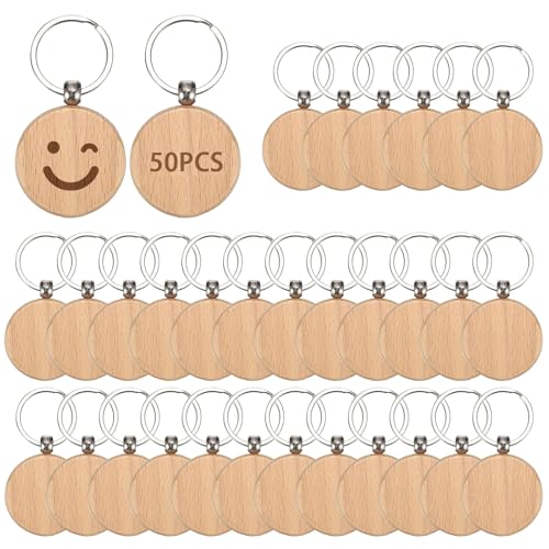 50 llaveros de madera, diámetro de 4 cm, llaveros redondos personalizados, en blanco, para manualidades, decoración, regalos, llaveros, pintura