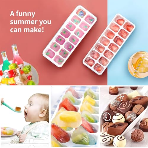 Image of Ice Cube Trays 4 Pack, Airabc Silicone Ice Cube Trays with Removable Lid, Easy-Release Flexible 14-cube Ice Trays, LFGB Certified and BPA Free, Stackable Ice Trays with Covers for Cocktail, Freezer