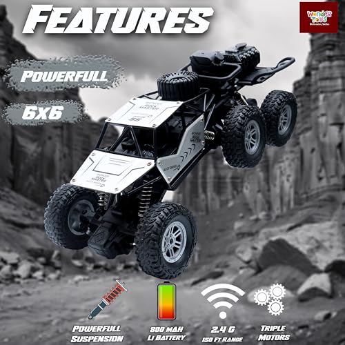 Image of Wonder 6X6 Rock Crawler Remote Control Car | Smoke Function | Abs Plastic | Body App Control | Triple Motor 6 Wheel Drive Off Road Toy with Shock Suspension Rechargeable Battery for Kids - Silver