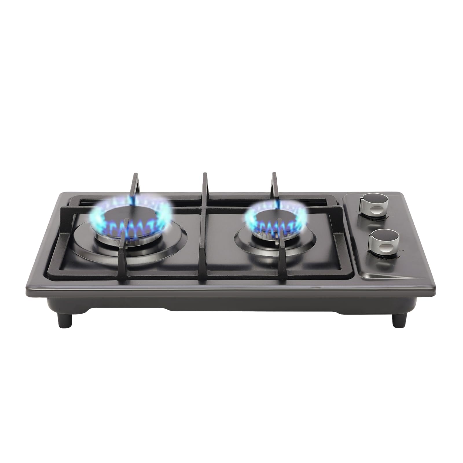 Tragbare Gasherd 2 Flammig, Mitgelieferter Umrüstdüse, 1.3m Schlauch, 51×31×10cm, 3kw+1,75kw Brenner, Gaskocher Camping, Gaskochfeld Outdoor (Schwarz)