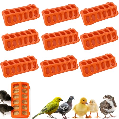 10 Pack Plastic Flip-Top Poultry Feeder Tray No Mess Chick Feeder for Baby Chicken, Quail, Ducklings, Pigeons Spill-Proof Brooder Trough for Small Birds