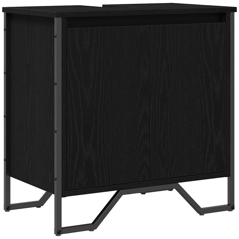 Eleganz Armario de lavabo de madera MDF - Moderno mueble de baño en roble negro (60x35x60 cm) - Solución de almacenamiento para toallas y artículos de tocador