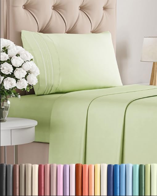 Twin Size 3 Piece Sheet Set - Comfy Breathable & Cooling - Light Sage Green | Hotel Luxury Bed Sheets for Women & Men, Deep Pockets, Easy-Fit, Extra Soft and Wrinkle Free Sheets, Oeko-Tex Bed Sheet Set 16 - Light Sage Green Twin