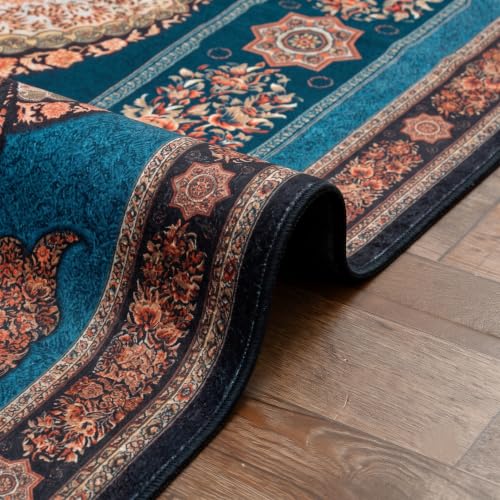 Image of Cotton Bolls Textiles Rugs for Living Room 5x7 Feet Large Size | Lightweight Foldable Carpet for Bedroom & Hall | Easy to Handle During Daily Cleaning | Travel Friendly Printed Rug | Blue