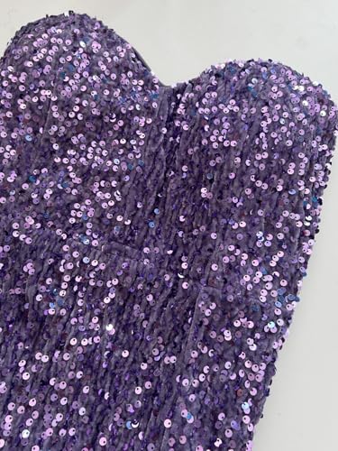 Image of Velvet Sequin Formal Women's Evening Dress Strapless Front Split Prom Gown