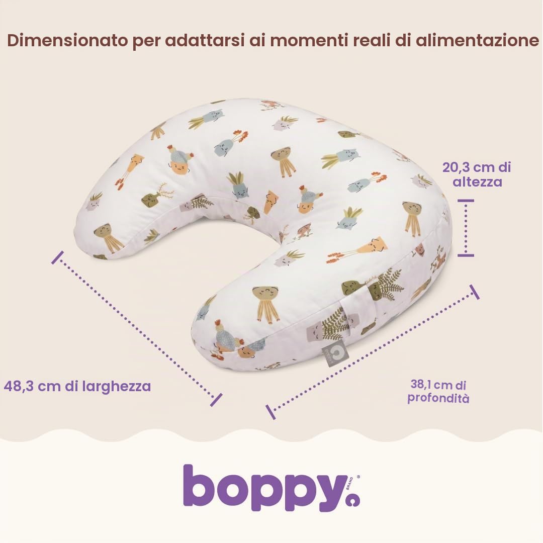 Boppy Cuscino per allattamento, con piante d'appartamento felici, più grande, più solido e di supporto per l'allattamento al seno e l'allattamento con biberon, riempimento più solido, sollevamento più