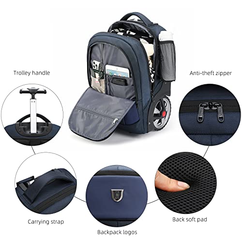 Image of Rolling Backpack With Wheels for Business, Travel Commuter - Waterproof Carry-On With Laptop Compartment, Fits 15.6 Inch Laptop - Wheeled Bag for Adults, Women, Men (Blue, 20 Inch)