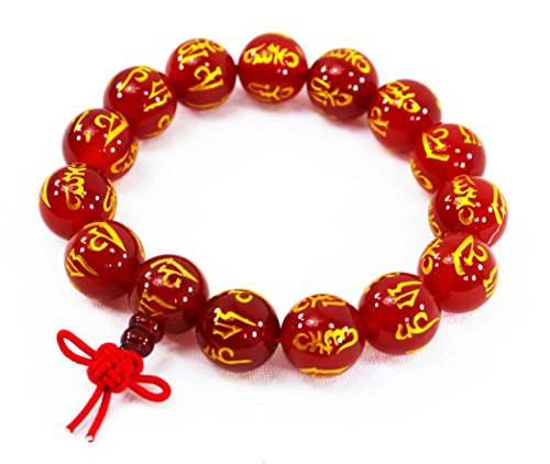 梵字ブレスレット パワーストーン 風水 開運七梵字 守護ブレスレット 梵字金彫り お守り数珠 ブレス念珠 (カーネリアン 丸玉)