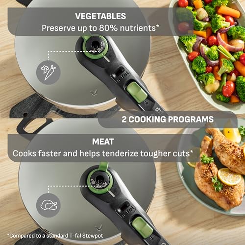 Image of T-Fal Secure Stainless Steel Pressure Cooker, 6.3 Quart, Steam Basket, Induction, Secure Locking System, Easy and Safe Opening, Compatible with All Cooktops, Dishwasher Safe, Silver