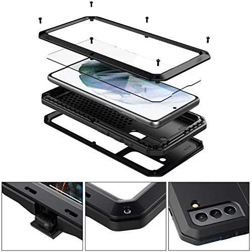 Galaxy S21 Case,Marrkey Full Body Protective Cover Heavy Duty Shockproof [Tough Armour] Aluminum Alloy Metal Case With Silicone Built-In Screen Protector For Samsung Galaxy S21 5G 6.2" - Black #TOP6