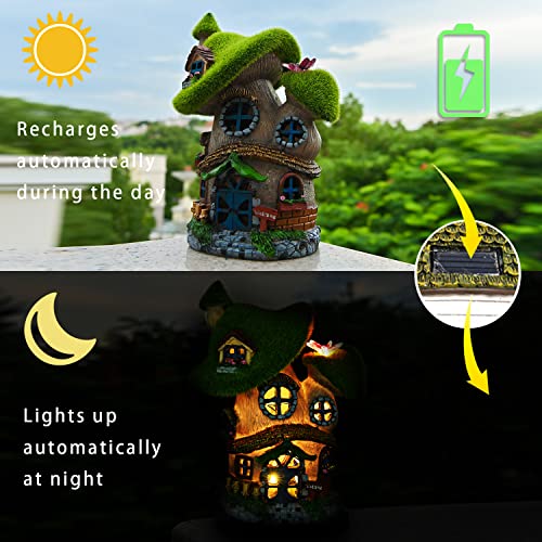 Asawasa Flocked Mushroom Fairy House With Solar Light,Funny Statue Sculptures For Garden Decor,Exquisite Garden Cottage Figurines For Patio Lawn Yard Gift Decoration #TOP2