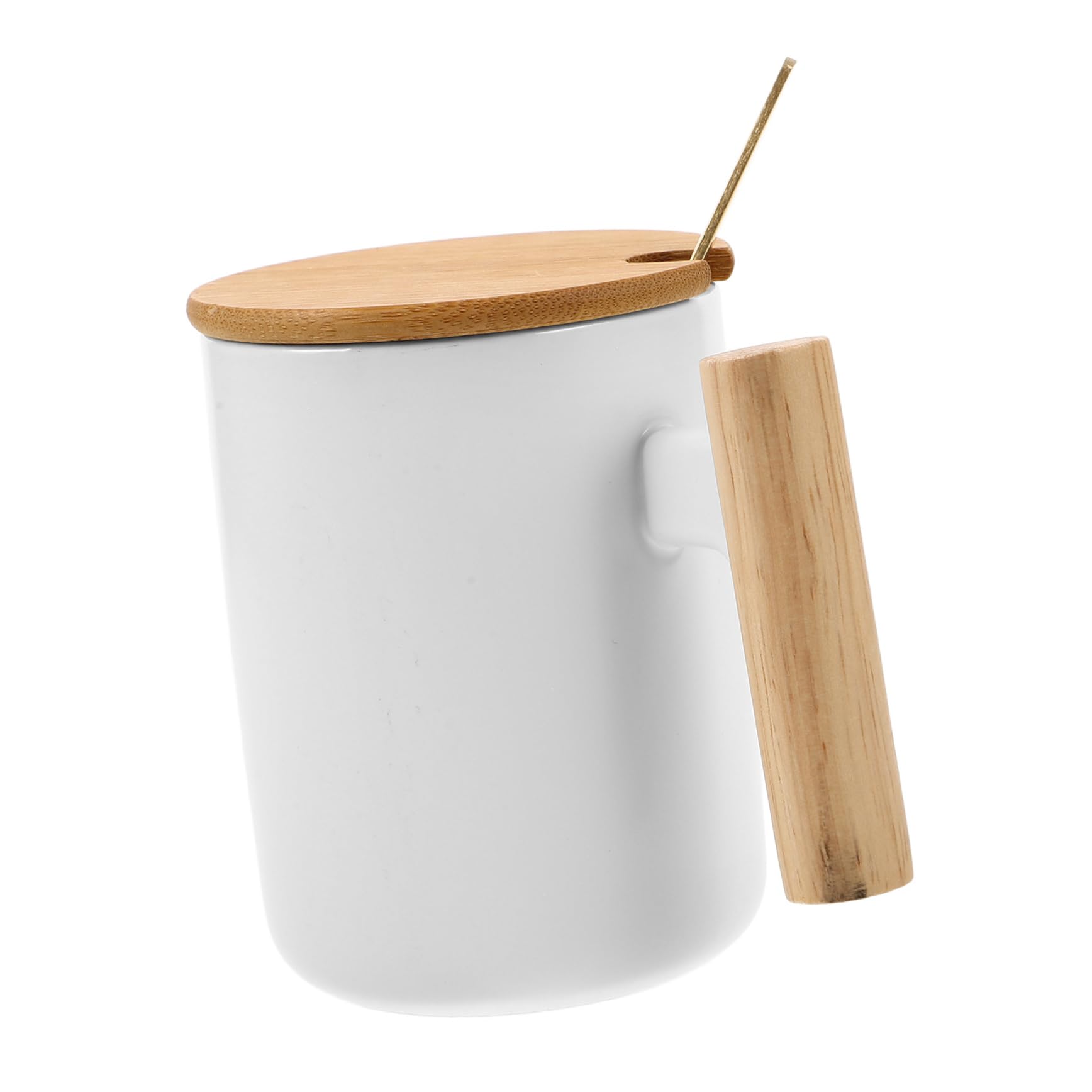 OUNONA 1 Satz Keramikbecher mit Deckel Tassen und Becher Tee Trinken Weiß Porzellan Kaffeebecher mit Deckel Kaffeetasse Withwood Griff einzigartige Kaffeetassen Tassen mit Deckel Holz
