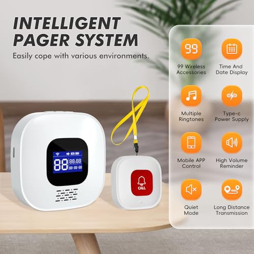 Life Alert Systems for Seniors No Monthly Fee, Caregiver Call Button, Medical Alert Systems for Seniors, Caregiver Pager, Call Bell for Elderly at Home for Home with 1 Host,3 Buttons and 2 Bracelets