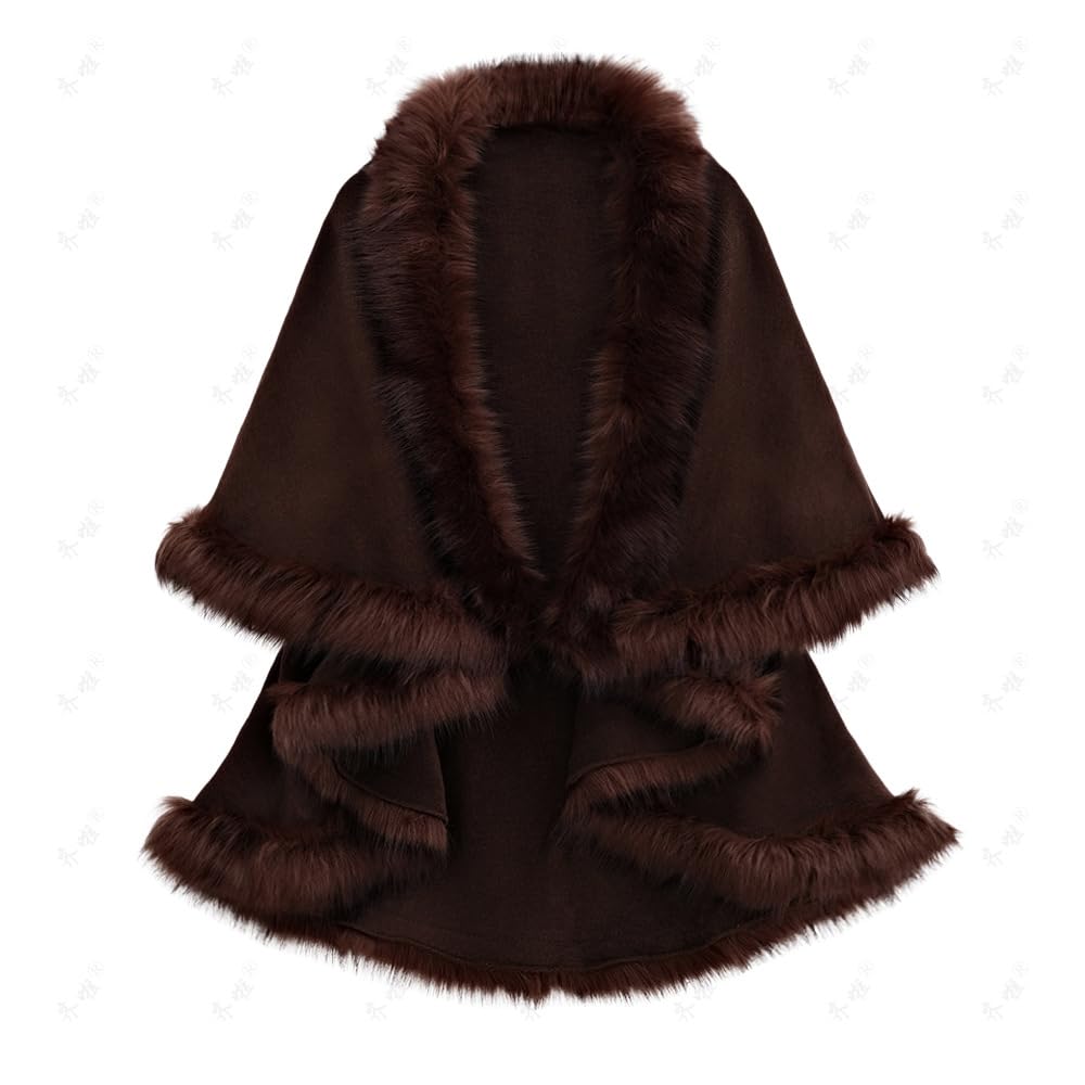 Faux Fur Shawl Women Winter Trim Layers Cardigan Warm Sweater Cloak Cozy Fluffy Sherpa Shawl Cape