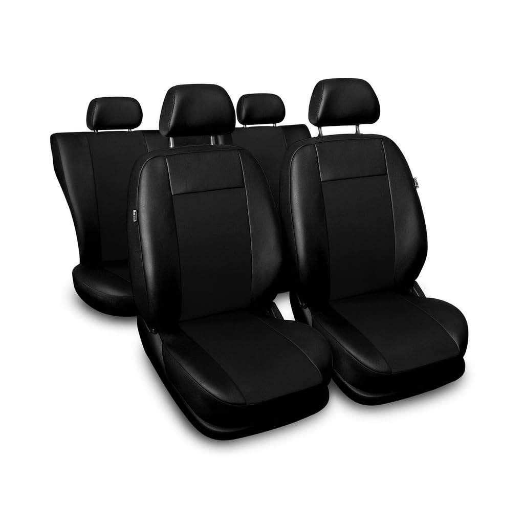 3er Set Autositzbezüge PKW universal | Auto Sitzbezüge Kunstleder Schwarz für Airbag geeignet | für Vordersitze und Rückbank 1+1 Autositze vorne und 1 Sitzbank hinten teilbar Reißverschlüsse