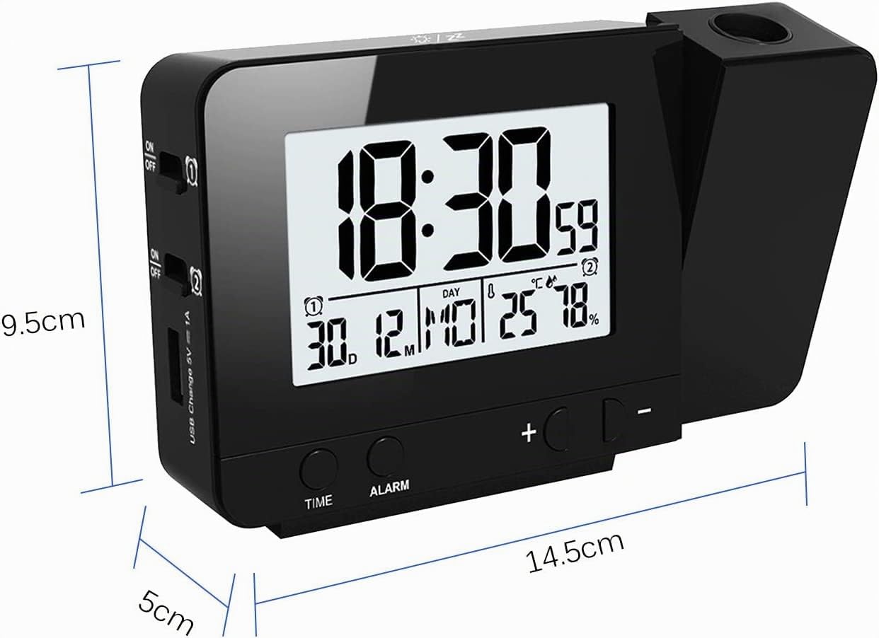 Houkiper Sveglia con Proiettore, Sveglia Digitale Da Comodino a Pile Sveglia Luminosa, Orologio Digitale Da Comodino Oorologio Con Proiezione Ora Temperatura Soffitto (nero)