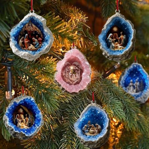 6 Pieces Christian Nativity Scenes Ornaments, Jesus Acrylic Christmas Tree Hanging Ornaments, Religious Home Decor For Holiday Table Garden Yard Balcony Entryway Shelf Church - Image 5