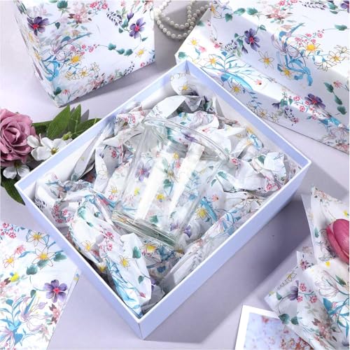 Pineraap 24 folhas de papel de seda floral com adesivos, papel de embrulho de flores silvestres de 4