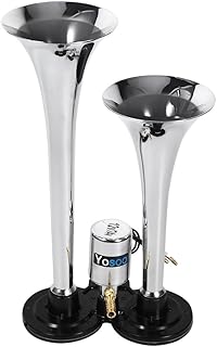 Buzina elétrica de trompete dupla, 150DB 12V/24V cromado zinco duplo buzina de ar buzina de ar buzina marinha super alta buzina de trompete marítima universal para barcos/trailer/caminhões prata (#1)