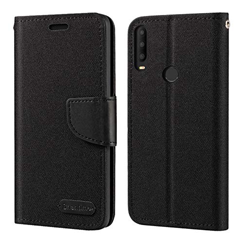 Custodia Flip in Tessuto Oxford e Pelle PU Compatibile con Alcatel 1SE 2020 5030F 5030U Cover Protettiva con Chiusura Magnetica e Tasche per Carte Nero