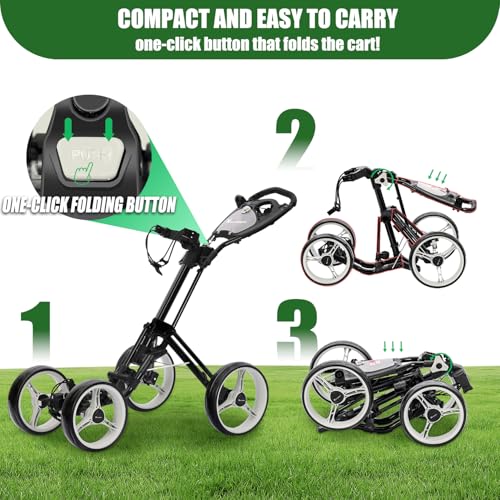 Image of XDriveMax GC53 Stable 4-Wheel Golf Trolley, Compact One-Click Fold Push Cart with Cup Holder, Scorecard Slot & Storage