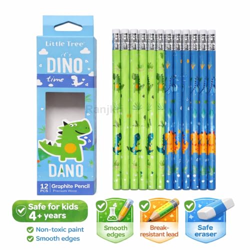 Image of Dino Theme HB Graphite Pencils for Kids (Pack of 12) | Dark Smooth Writing, Break-Resistant Lead, Eraser Tip | School Use, Homework, Drawing, Birthday Return Gifts for Boys & Girls 4+ Years