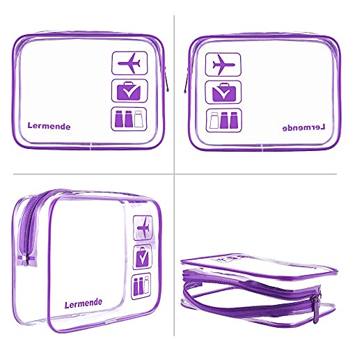 Image of 2pcs /pack Lermende Clear Toiletry Bag TSA Approved Travel Carry On Airport Airline Compliant Bag Quart Sized 3-1-1 Kit Luggage Pouch (Purple)