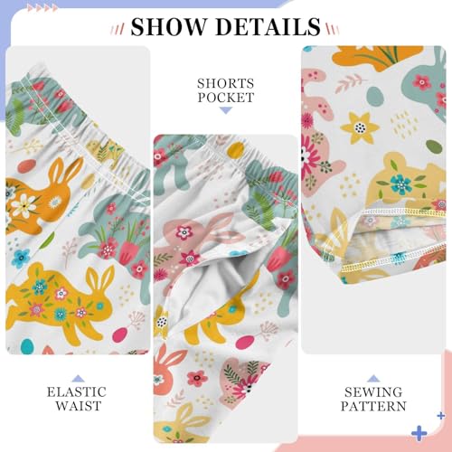 Colorful Bunny with Floral Boys Long Pants Soft Trousers Elastic Waist Kids Lounge Bottoms with Pockets S-XL4