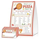 Pizza Party Game - “What‘s Your Pizza Name” Game Kit, Fun Set with 1 Double-Sided Name Tag and 30 Stickers, Italian Food Theme Birthday Decor, Family Gathering Activity