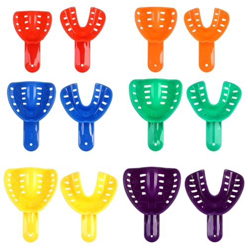Image of JMU 12 Pcs Dental Impression Trays, 6 Sizes for Adult and Child | Perforated Disposable Impression Trays, Plastic Teeth Holder, Plastic